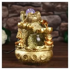 Фонтан настольный от сети, подсветка "Мешок с золотыми слитками" золото 21х15х12 см