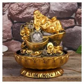 Фонтан настольный от сети, подсветка "Золотой хотей и слитки золота" 31х24х24 см