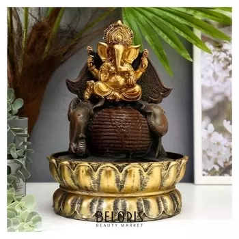 Фонтан настольный от сети, подсветка "Золотой ганеша на шаре" 28х20,5х20,5 см