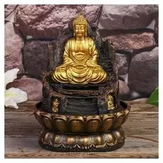 Фонтан настольный от сети, подсветка "Золотой будда на троне из скалы" 28х20,5х20,5 см