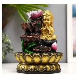 Фонтан настольный от сети "Золотой будда и фонтан с цветами" 27х20,5х20,5 см