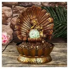 Фонтан настольный полистоун от сети свет "Кумари с павлиньим хвостом" 27х20х20 см