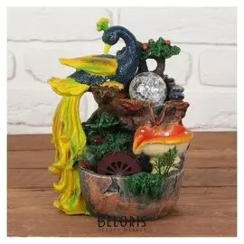 Фонтан "Павлин и мухомор" 13x18x26 см, (С подсветкой)