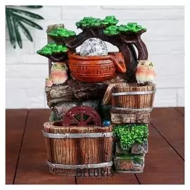 Фонтан "Семейка совушек" 13х17х25 см (С подсветкой)