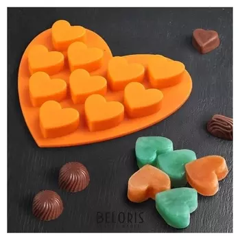 Форма для льда и шоколада, 10 ячеек, 15х14,5х1,5 см "Сердечки"