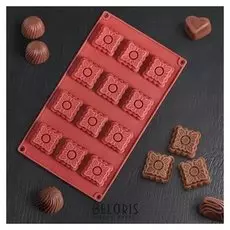Форма для льда и шоколада «Песочное печенье», 12 ячеек, 28,1×16,5 см, цвет коричневый