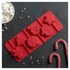 Форма для леденцов и мороженого 24×9,5 см "Новогодний подарок", 6 ячеек