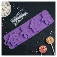 Форма для леденцов и мороженого 31×9 см "Дом для имбирного пряника", 4 ячейки