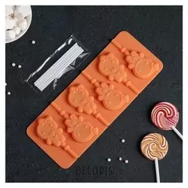 Форма для леденцов и мороженого «Девочка, мальчик», 6 ячеек, 24×9,5 см, с палочками