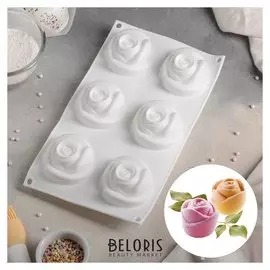 Форма для муссовых десертов и выпечки «Розы», 30×17,5 см, 6 ячеек, цвет белый