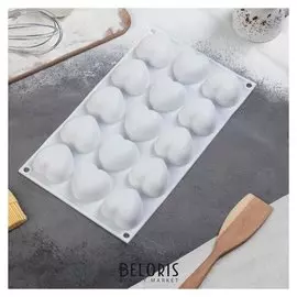 Форма для муссовых десертов и выпечки «Сердца», 29,8×17,3 см, 15 ячеек (5×5×3 см), цвет белый