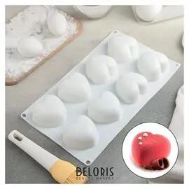 Форма для муссовых десертов и выпечки «Сердца», 30×17,5 см, 8 ячеек (6,5×6,5×4 см), цвет белый