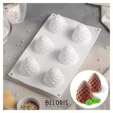 Форма для муссовых десертов и выпечки «Шишка», 27×16,8 см, 6 ячеек (d=5 см), цвет белый