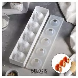 Форма для муссовых десертов и выпечки «Трюфо», 40×8,5 см, 5 ячеек, цвет белый