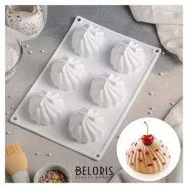 Форма для муссовых десертов и выпечки «Взбитые сливки», 28×19 см, 6 ячеек, цвет белый