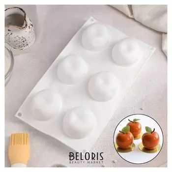 Форма для муссовых десертов и выпечки «Яблоко», 29×7 см, 6 ячеек, цвет белый