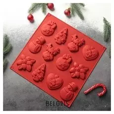Форма для шоколада и выпечки 3D «Ёлочные игрушки», 30×30 см, 12 ячеек