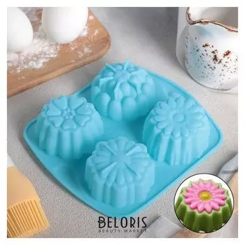 Форма для выпечки «Цветы», 14×16 см, 4 ячейки (D=6 см)