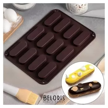 Форма для выпечки «Эклер», 28×21×1 см, 12 ячеек (7,6×2,7×1 см)