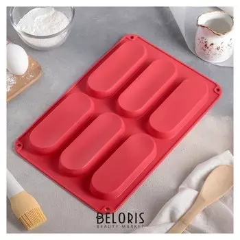 Форма для выпечки «Эклер», 34×22 см, 6 ячеек (14,5×5,5×2 см)