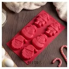 Форма для выпечки «Новый год. Дед мороз и снеговик», 28×16 см, 6 ячеек