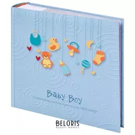 Фотоальбом Brauberg "Baby Boy" на 200 фото 10х15 см, твердая обложка, бумажная страница, бокс, голубой, 391144