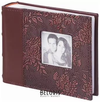 Фотоальбом Brauberg на 100 фотографий 10х15 см, обложка под кожу, бумажные страницы, бокс, коричневый