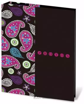 Фотоальбом Brauberg на 200 фотографий 10х15 см, твердая обложка, "Пейсли", черный с розовым