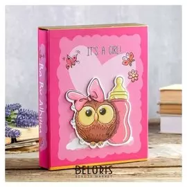 Фотоальбом на 100 фото 10х15 см "Совёнок-малыш" в короб, блёстки, об.эл 26,5х20,5х5,5см 46288