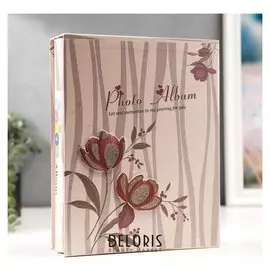 Фотоальбом на 100 фото 10х15 см "Цветы с блёстками" в коробке 26х20,5х5,8 см