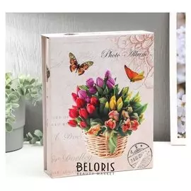 Фотоальбом на 200 фото 10х15 см "Тюльпаны с горшке" в коробке 26х20,5х5,5 см