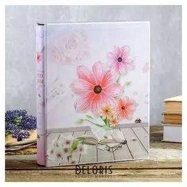 Фотоальбом на 200 фото 13х18 см "Нежный букет" в коробке, с сер.обводкой 30х23,5х5,5 см