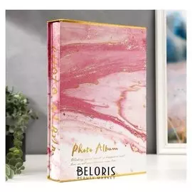 Фотоальбом на 300 фото 10х15 см "Голубой мрамор с золотом" в коробке 33,5х23х5,5 см