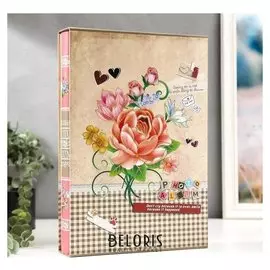 Фотоальбом на 300 фото 10х15 см "Клетка/полоска и цветы" в коробке 33,5х23х5,5 см