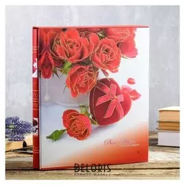 Фотоальбом на 400 фото 10х15 см "Красные розы" в коробке, с зол.обвод 33,5х28х5,5 см