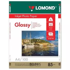 Фотобумага для струйной печати, А4, 85 г/м2, 100 листов, односторонняя, глянцевая, LOMOND