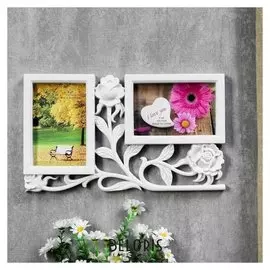 Фоторамка "3 розы" на 2 фото 10х15 см, белая