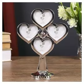 Фоторамка металл на 4 фото 5,9х5,2 см "Сердечность" серебро 20,5х7х15,5 см