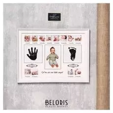 Фоторамка на 13 фото 4х4, 7,5х11,5 см с штемп.подушкой "Наш ангел" белая 30х40х2,5 см