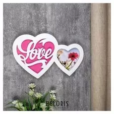 Фоторамка пластик 10х10 см "Двойное сердце" белая 32х21 см