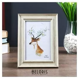 Фоторамка пластик 10х15 см "Базиль" выбеленный дуб с золотым обрамлением 19х14 см