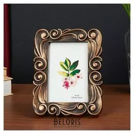 Фоторамка пластик 10х15 см "Крупные завитки" тёмное золото 20х15,5 см