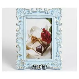 Фоторамка пластик 10х15 см "Розочки и завитки роза" голубая с золотом 20,5х15,5 см