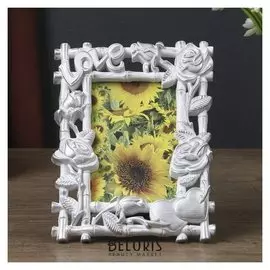 Фоторамка пластик 10х15 см "Розы и бамбук" серебро патина 19х14,5 см