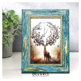 Фоторамка пластик 10х15 см "Состаренная древесина, синий" 19х14 см