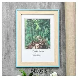 Фоторамка пластик формат А4 "Белённый дуб с голубой каймой" 34,3х25,6х1,2 см