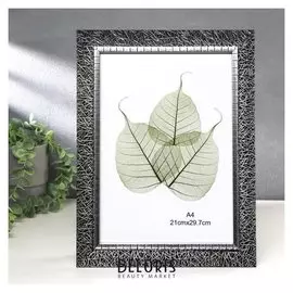 Фоторамка пластик формат А4 "Серебряная паутина на чёрном" 35,8х26,8х1,5 см