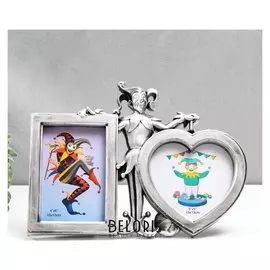 Фоторамка пластик на 2 фото 10х15, 13х13 см "Скоморох" тёмное серебро 22,5х31х2 см