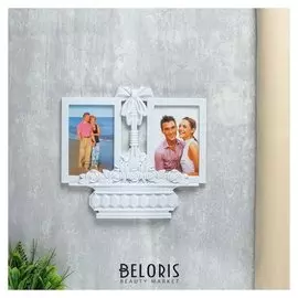 Фоторамка пластик на 2 фото 10х15 см "Корзинка с розами" белая 26,5х29 см