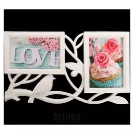 Фоторамка пластик на 2 фото 10х15 см "Птица счастья" белая 21х35 см